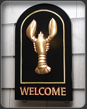 carved lobster sign with 23k gold leaf
